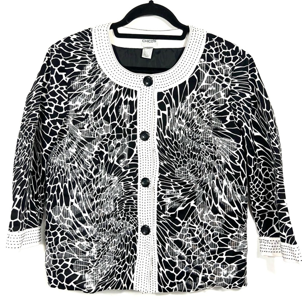 Chico's Monochrome Abstract Jacket SIZE 2